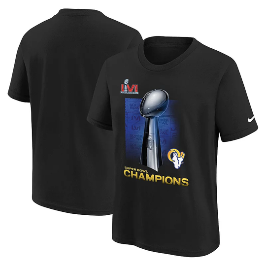Youth Nike Black Los Angeles Rams Super Bowl LVI Champions Lombardi Trophy T-Shirt, Boy's, Size: YTH Large