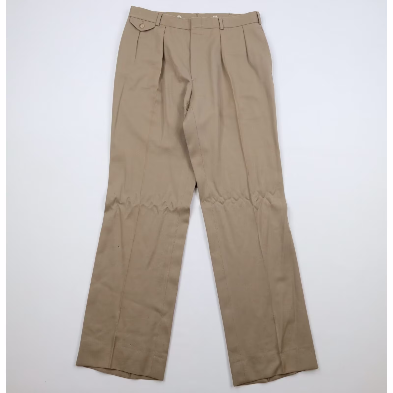 90S Ralph Lauren Mens 34x35 Wool Blend Pleated Chino Chinos Pants Brown, Vintage Pants, 1990S