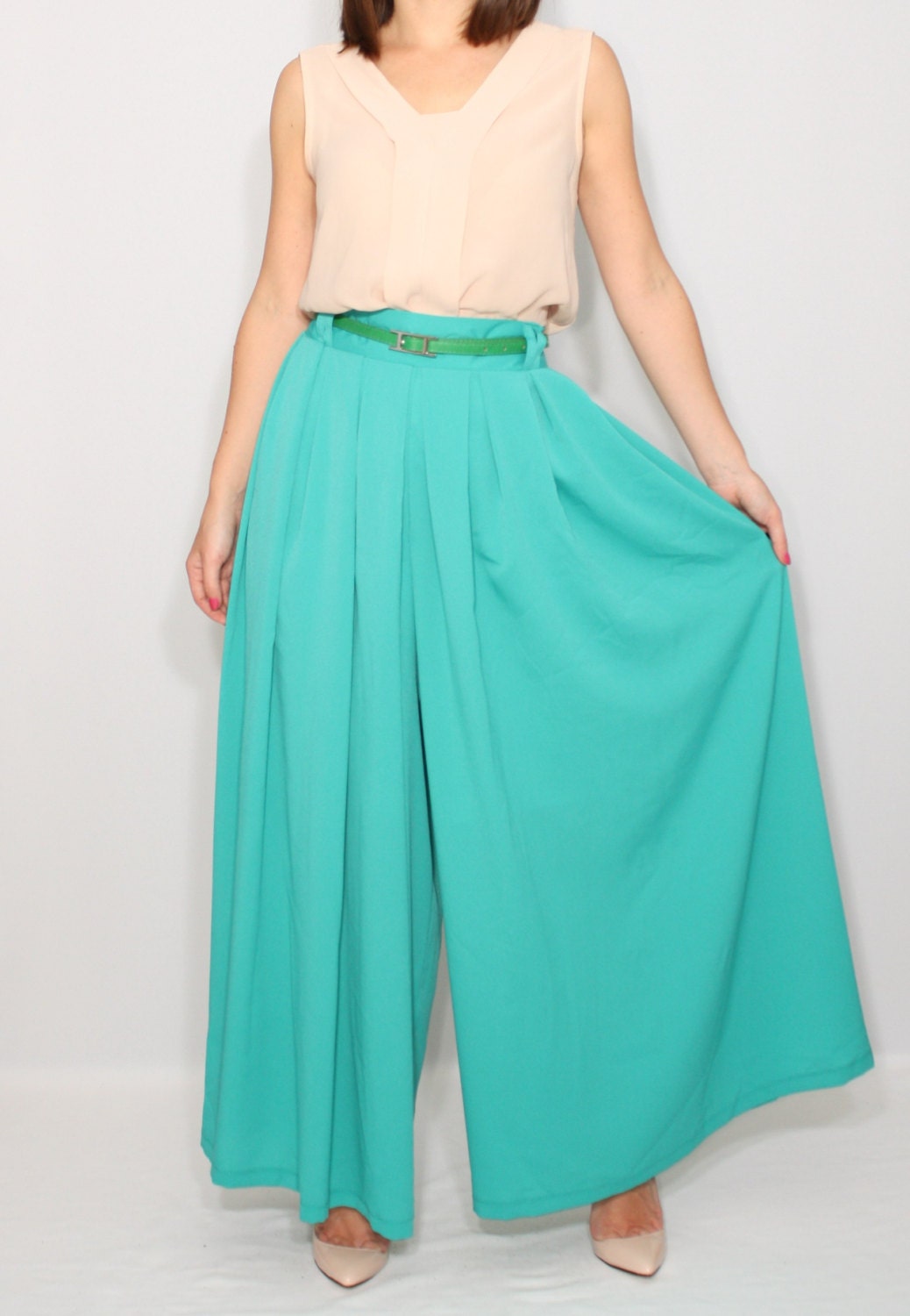 Turquoise Palazzo, Green Palazzo Pants, Women Clothing
