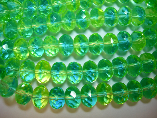 25 8x6mm Aqua Green & Yellow Blend Czech Glass Rondelle Beads