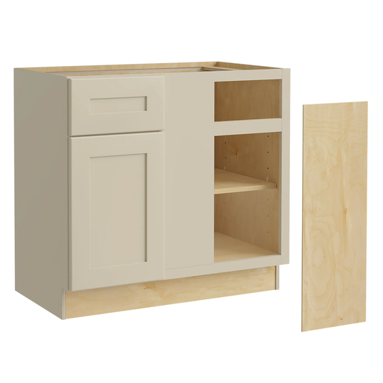 Luxxe Cabinetry Norfolk 36-in W x 34.5-in H x 24-in D Blended Cream Painted Blind Corner Base Fully Assembled Semi-custom Cabinet (Shaker Door Style)