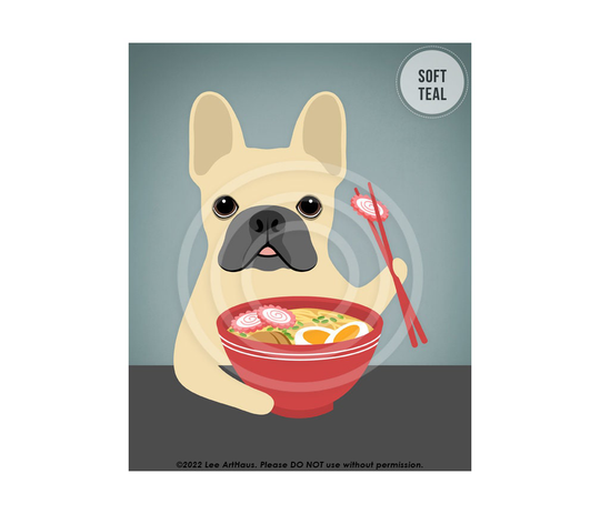 533Dp Ramen Artwork - French Bulldog Eating Noodles Wall Art Lover Decor Dog Kitchen Print