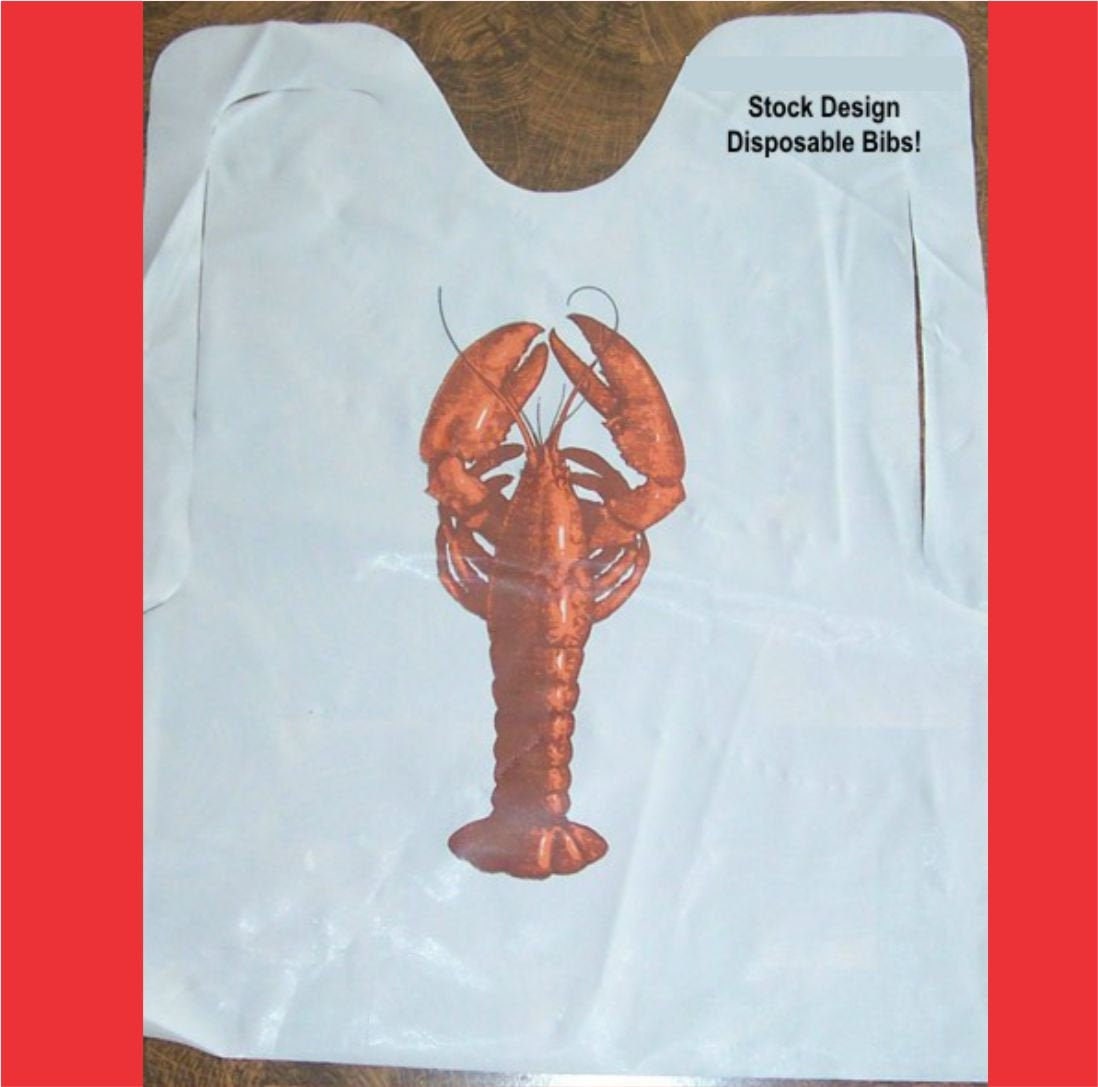 Plastic Bibs Lobster/Crawfish Poly Party Bibs, Perfect For Bakes, Boils & Seafood Dinners-stock Design Adult Disposable Bibs-Minimum 10 Bibs