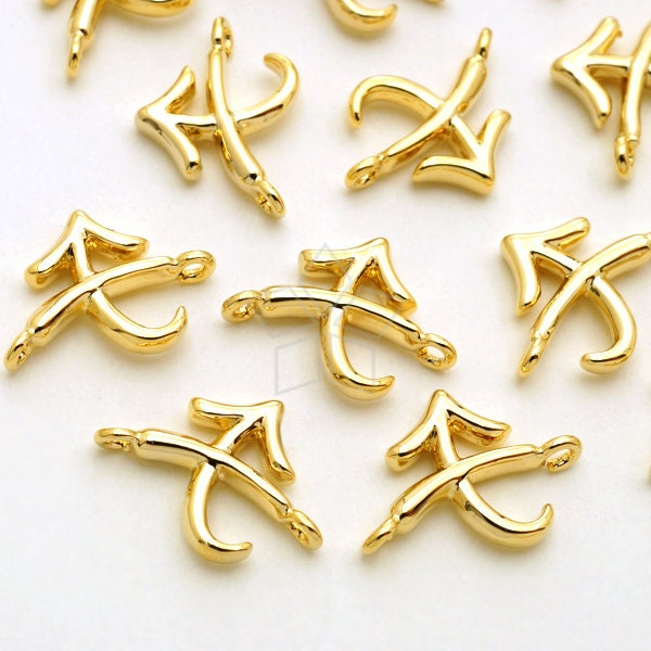 Pd-2884-Gd/2 Pcs - Zodiac Sign Connectors, Constellation, Sagittarius, November, December Birthday, Gold Plated Brass 12.5mm X 9mm