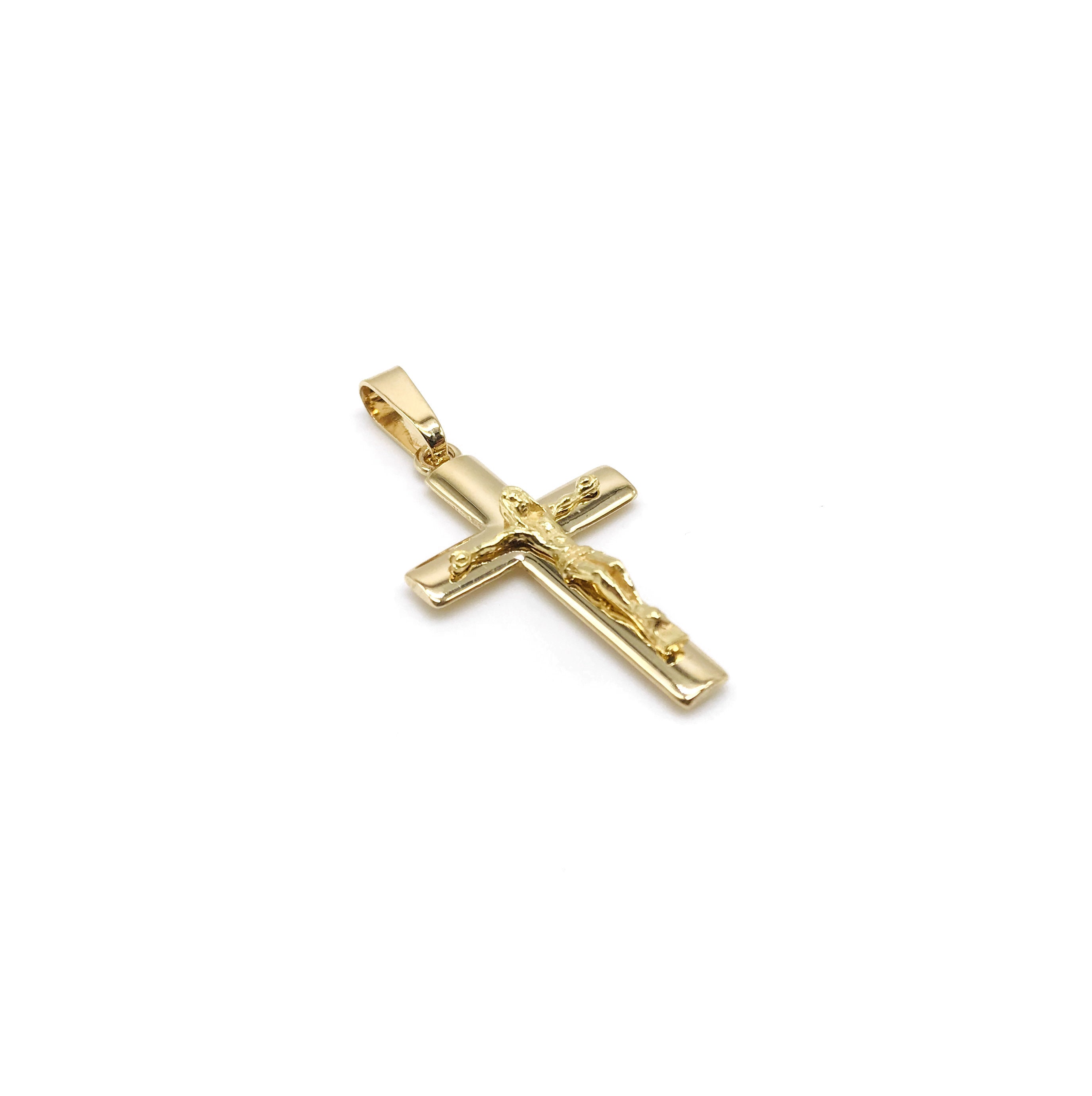 18K Gold Cross Holy For Necklace & Chain Yellow Simple For Men Women Italian Charm