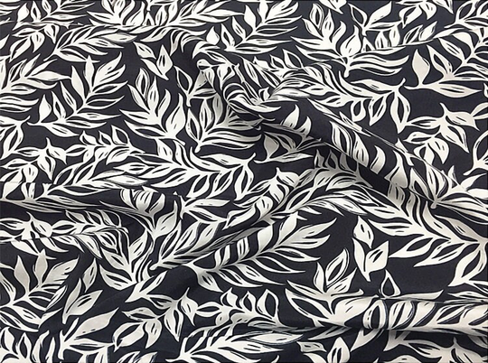Dense Leaves Floral Print Black Silk Cotton Blend Fabric Width 44 Inch