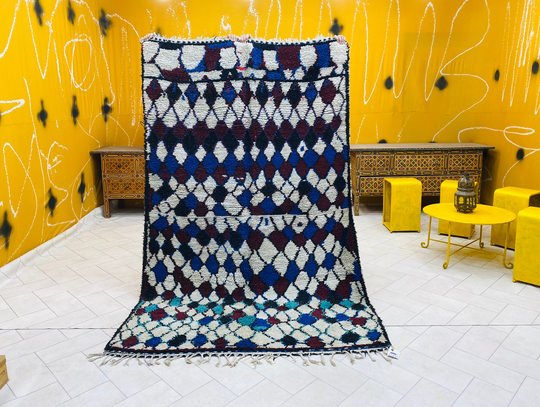 Azilal Rug | Wool By Wool Soft Handmade | 7.10 Ft X 4.11 (240 cm 150 Moroccan Rug