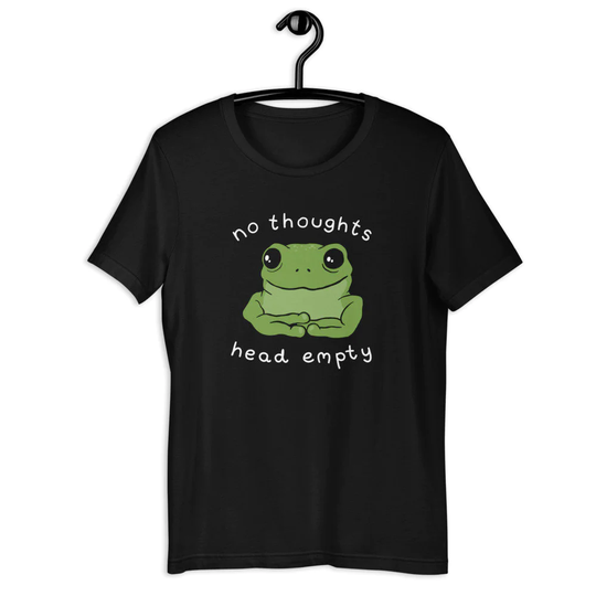 No Thoughts Head Empty Cute Quote Frog Meme Aesthetic. Mental Health Kawaii Toad. Sad Big Eyed Froge. Green Tree Unisex T-Shirt