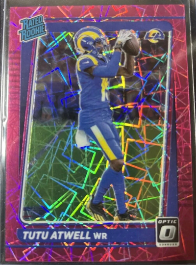 Tutu Atwell Rookie Card 2021 Nfl Donruss Optic 54/79 Pink Velocity Rated La Rams Star Wr Christmas Gift For Him Or Her