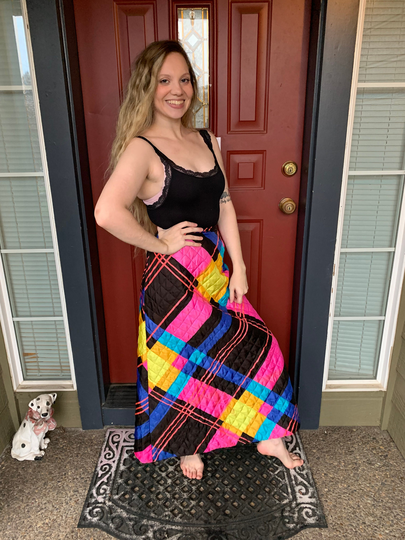 60S Jilly By Judy Bond Colorful Quilted Maxi Skirt, Mod Full Length A-Line Skirt Size 10