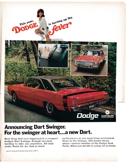 1969 Dodge Dart Swinger Scat Pack Original 13.5 10.5 Magazine Ad