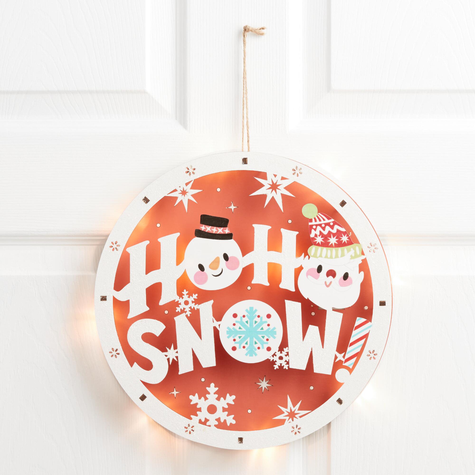 Round Woodcut Ho Ho Snow LED Light Up Hanging Decor by World Market