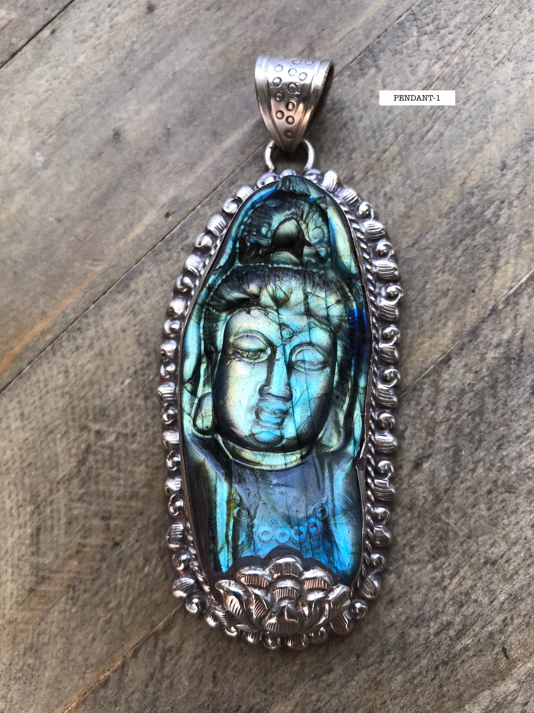 Labradorite Lord Shiva Pendant, Handcrafted, Nepalese, Tibetan Repousse Silver, Flash Labradorite, Himalayan, 97x39 Mm