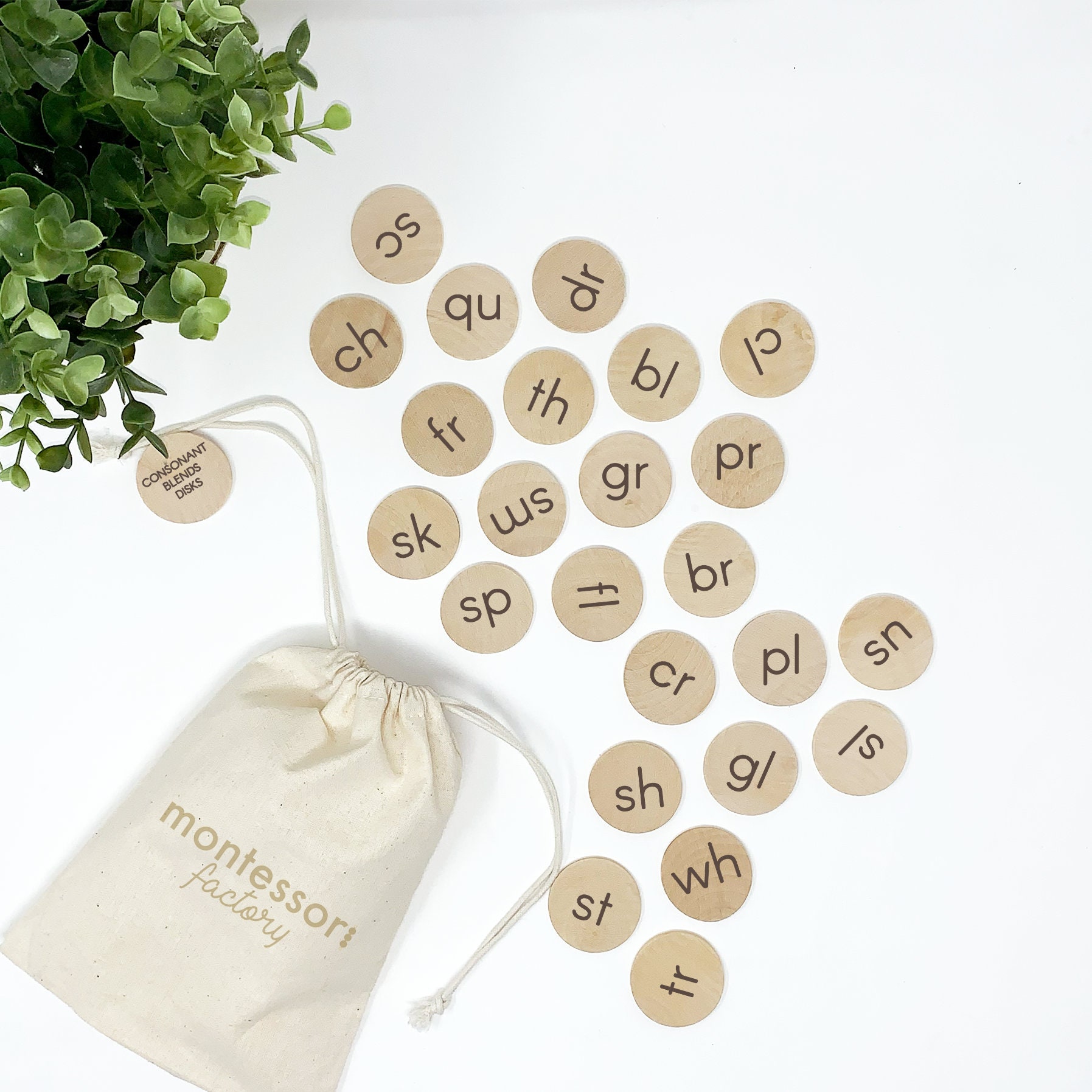 Consonant Blends Wooden Coins Wood Disks Montessori Educational Toy Memory Game Stocking Stuffers For Kids Flash Cards