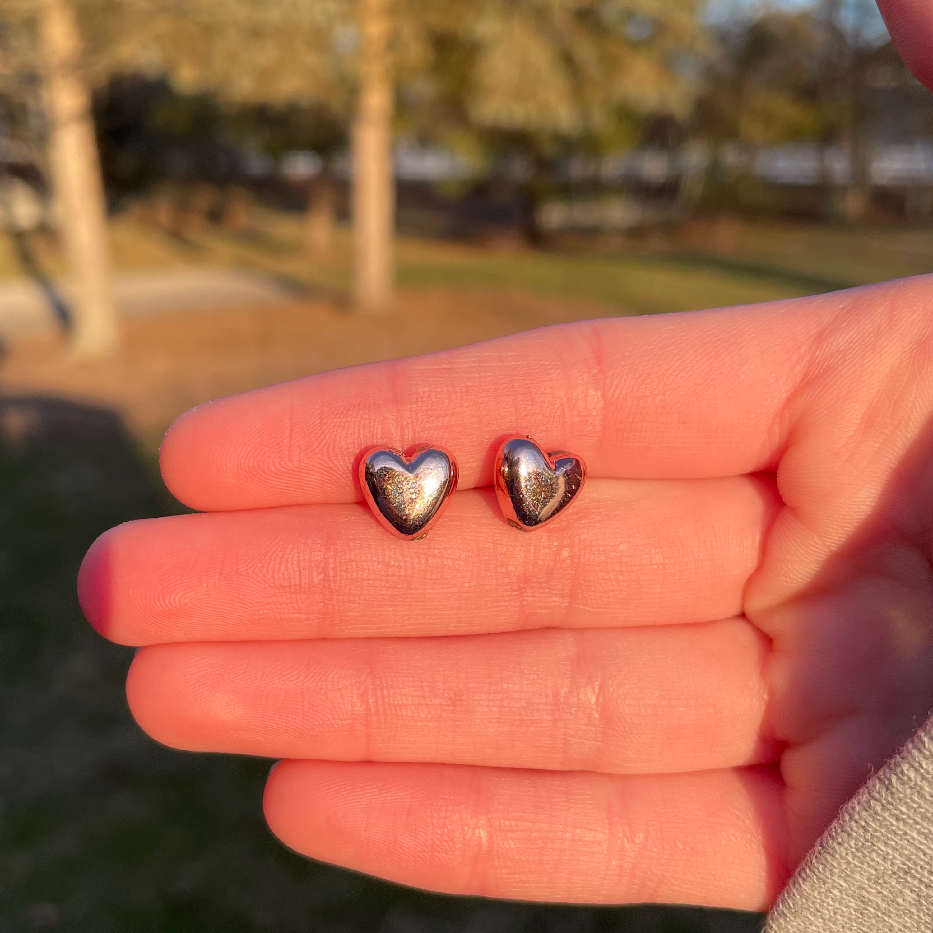 Rose Metallic Heart Stud Earrings | Novelty Unique Fun Valentine's