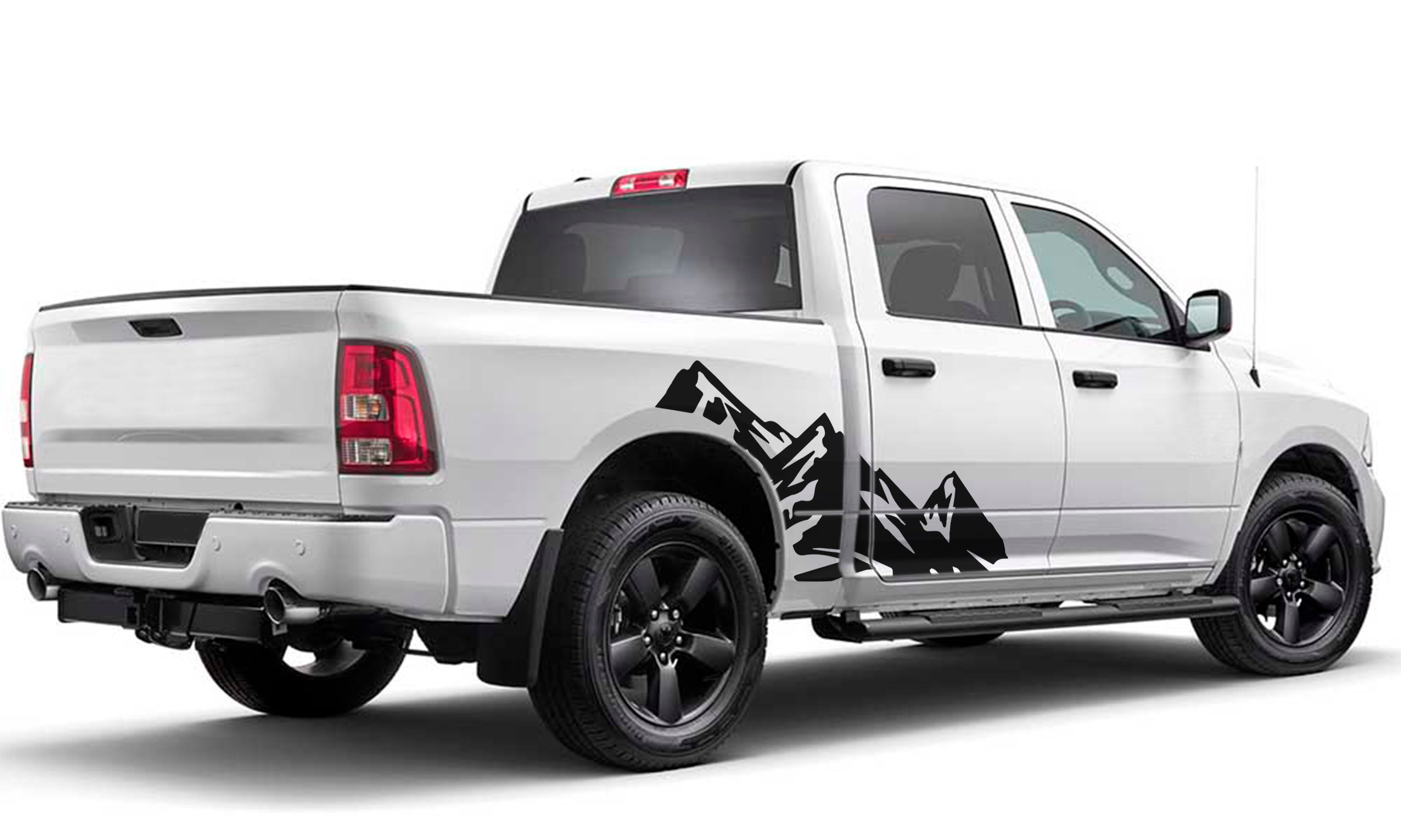 Pair Of Decal Sticker Sport Mountains Compatible With Dodge Ram Crew Cab Longhorn Srt8 1500 2018 2019 2020 2021 Side Fender