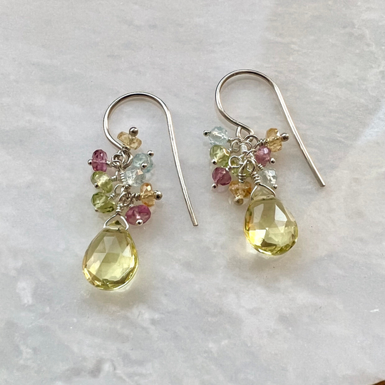 Spring Blend Cluster Earrings With Lemon Citrine On Sterling Silver