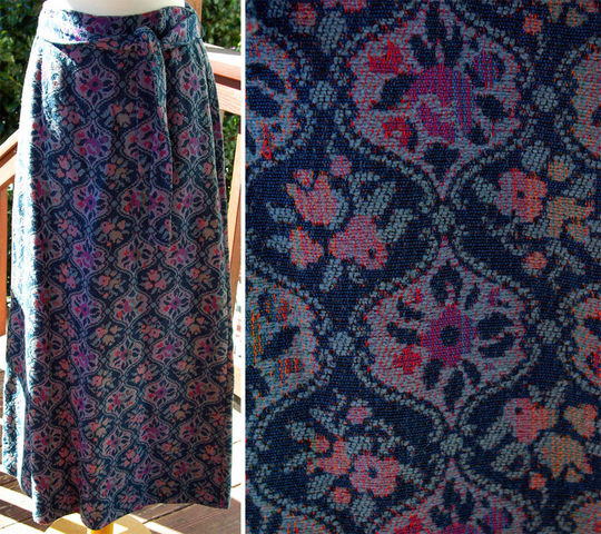 Le Fleur 1960's Vintage Dark Blue & Purple Long Mod Maxi Skirt With Sash Belt // Size Small By Sears