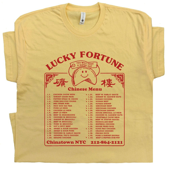 Chinese Food T Shirt Fortune Cookie Foodie Cool Retro Graphic Tee Take Out Menu Sriracha Ramen Noodles