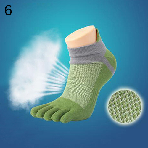 1 Pair Men's Cotton Blended Sports Five Finger Toe Socks Patchwork Mesh Socks - green