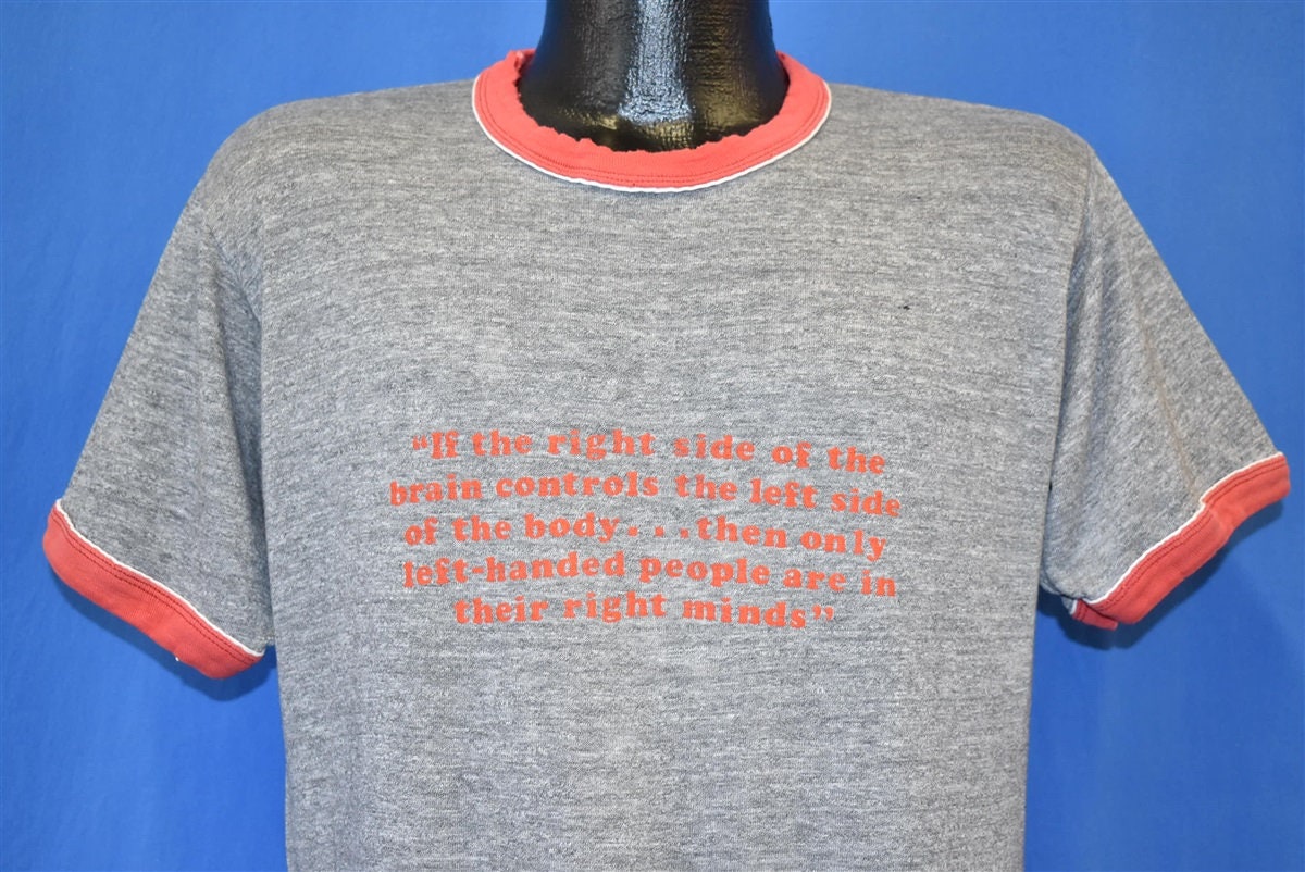80S Left Handed People Rayon Tri Blend Distressed Ringer T-Shirt Large