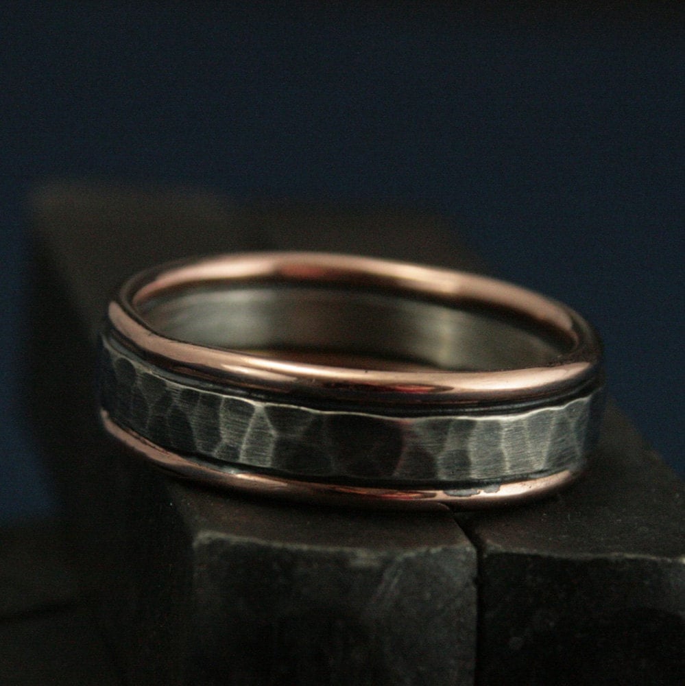 Ring Mixed Metal Band Two Tone Comfort Fit 14K Gold Edged Mens Wedding Distressed Rose 6mm Paragon