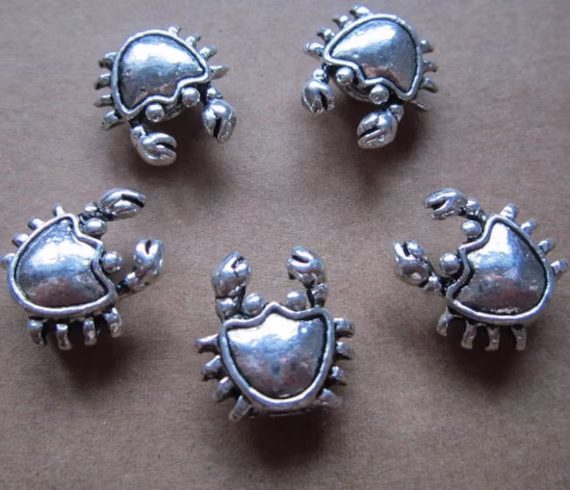 Silver Sea Creature Crab Beard Rings Beads - 2 Pieces