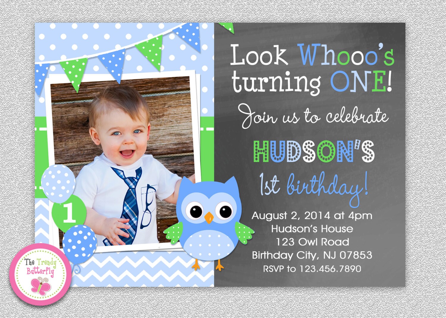 Owl 1st Birthday Invitation , Boys Or Girls