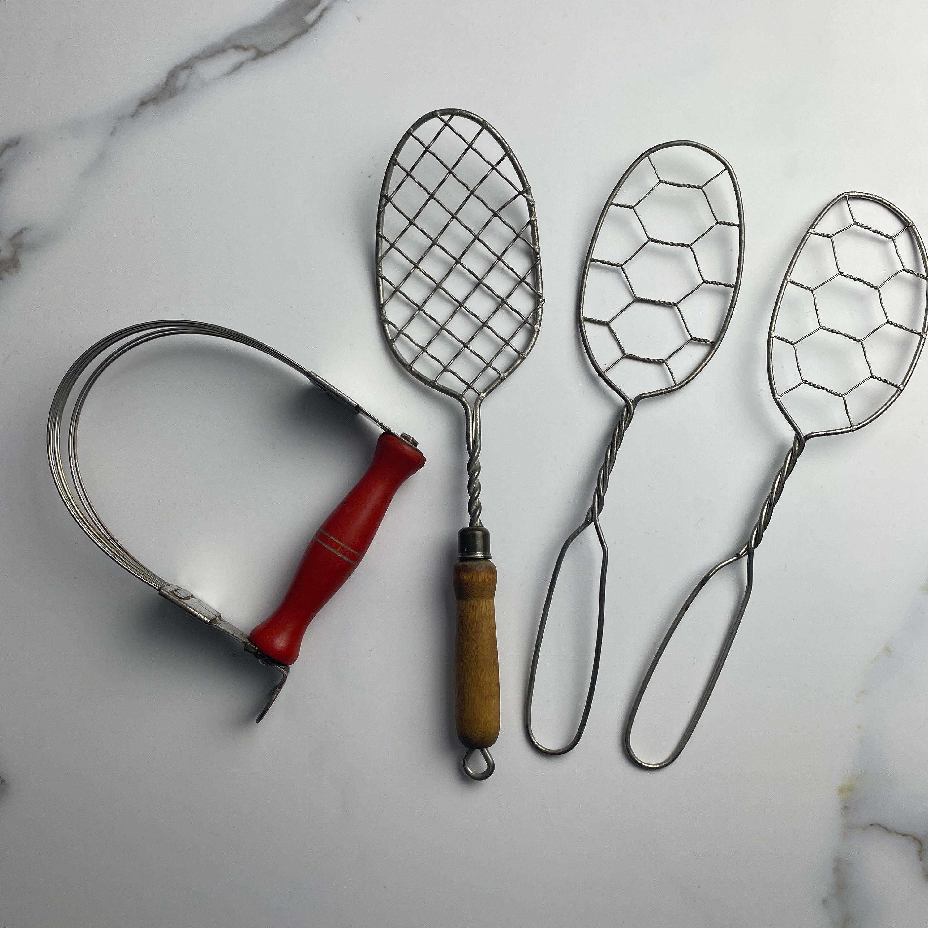 Vintage Egg Whisk/Dough Blender Red Handle Kitchen Tools Kitchen Utensils Food Photography Props Utensils Styling