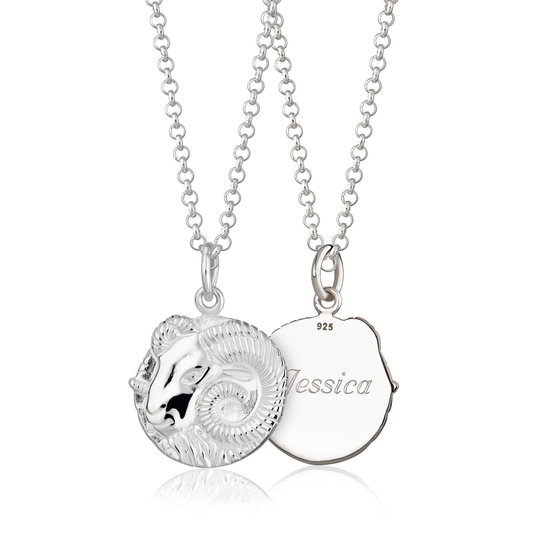 Engraved Silver Aries Zodiac Necklace - Star Sign Jewellery Disc Birthday Gift