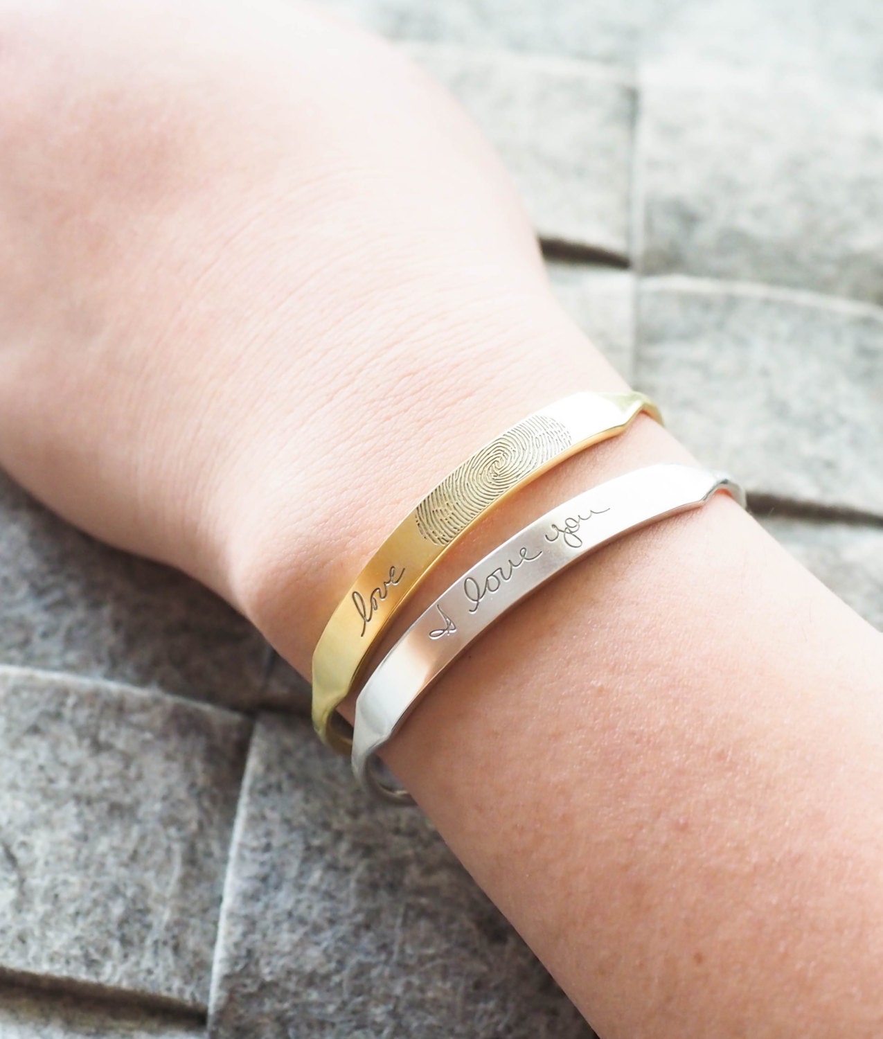 Fingerprint Cuff Bracelet Custom Children Memorial Fingerprints Keepsake Jewelry Mother Gift Bm31