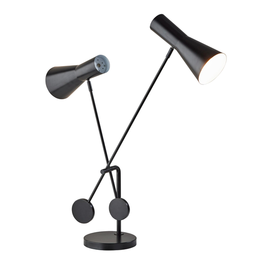 Black Metal 2 Light Adjustable Bond Desk Lamp With USB by World Market