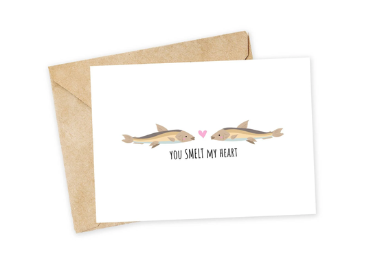 You Smelt My Heart - Smelt Greeting Card, Smelt, Fish, Fishing, Anchovies, Seafood, Fish Greeting Card, Pun Card