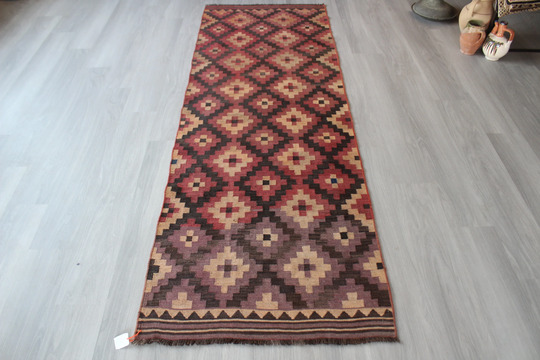 3'x9' Ft Runner, Vintage Kilim, Runner, Ethnic Runner, Bohemian Kilim Pink-Brown Rug/N-510