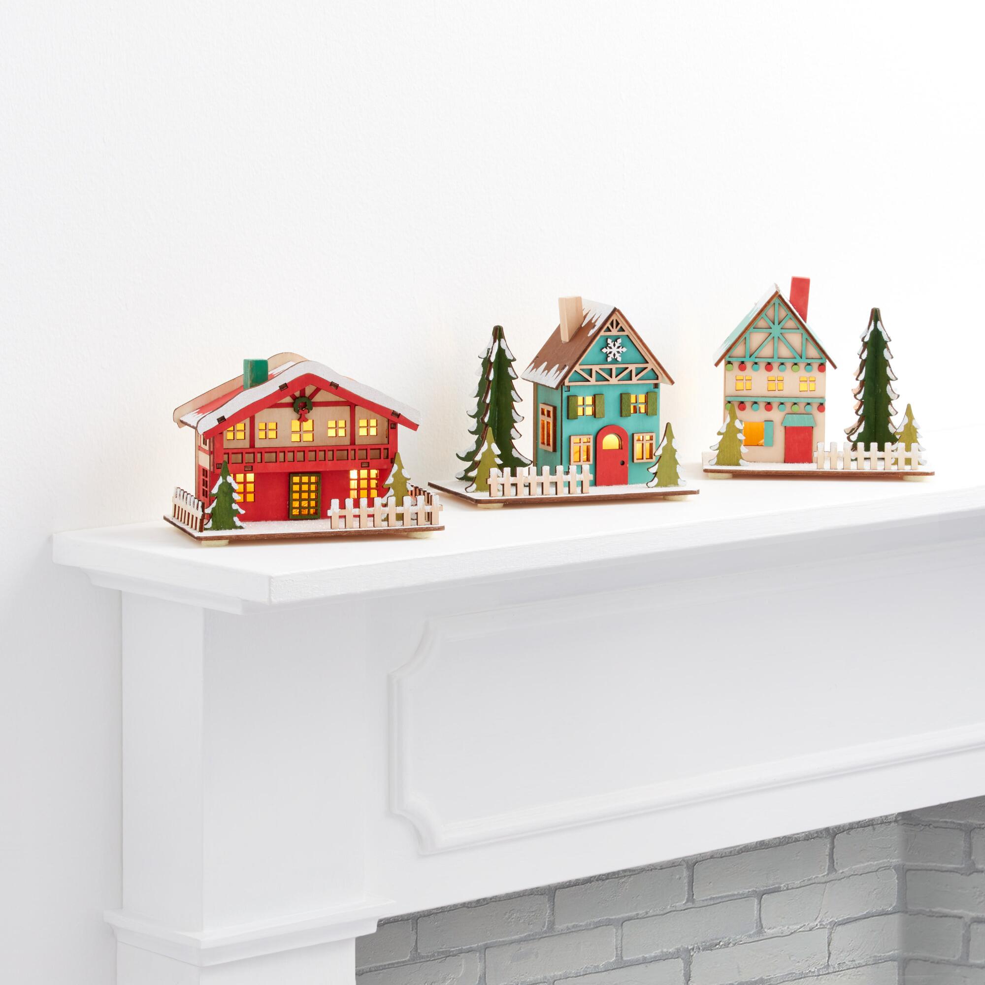 Woodcut Snowy Chalet LED Light Up Decor Set of 3: Multi by World Market
