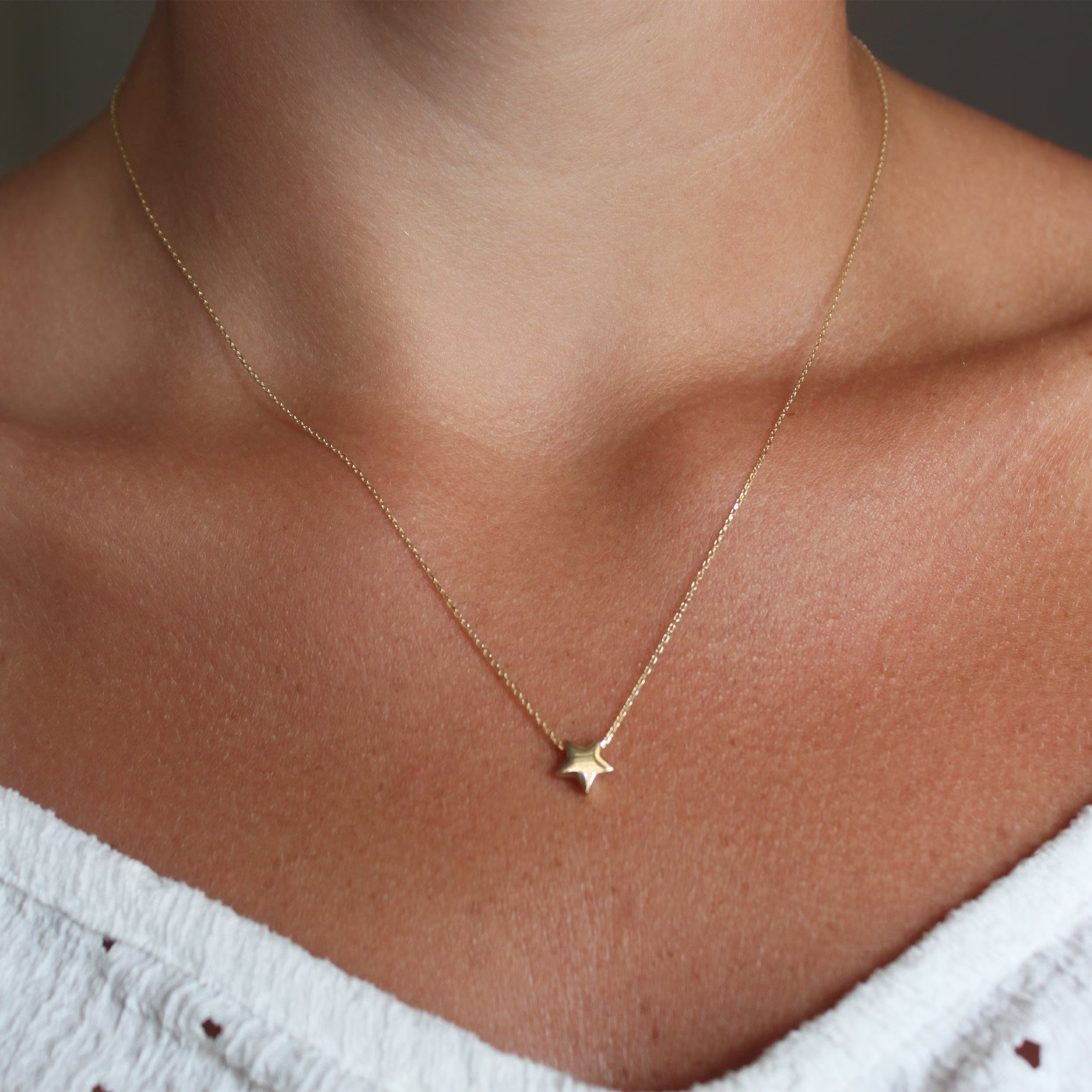 Mini Star Necklace 14K Solid Gold Layering Celestial Fine Jewelry Christmas Gift Bridesmaid Gifts