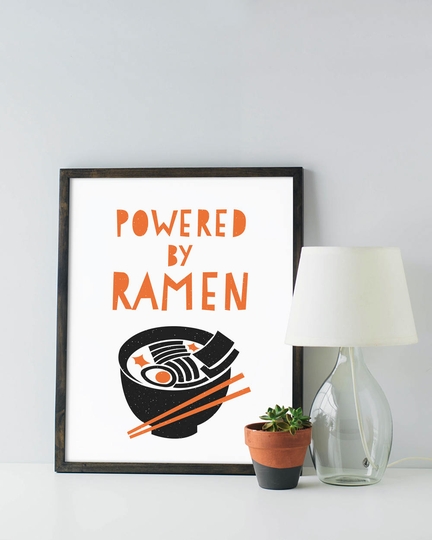 Ramen Noodle Print - Custom Colors Japanese Modern Mid-Century Graphic Black White Minimal Food Soup Pun Funny Poster Art Kitchen Dorm
