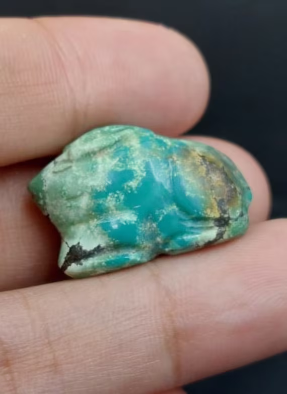 Extraordinary Antique Natural Turquoise Carved Genuine Arizona Turquoise Rabbit Bunny Bead Pendant