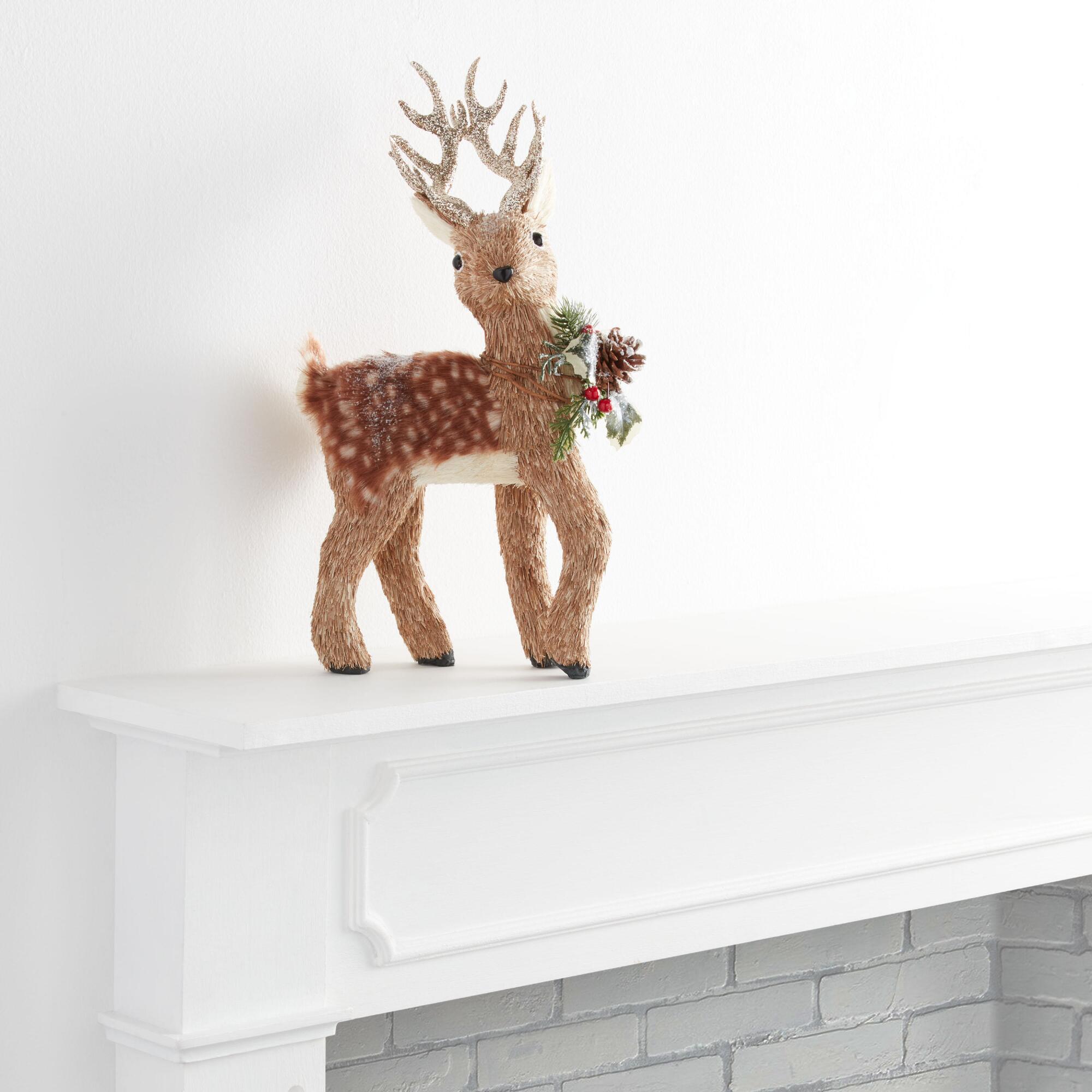 Pier Place Brown Sisal Snowy Reindeer Decor by World Market