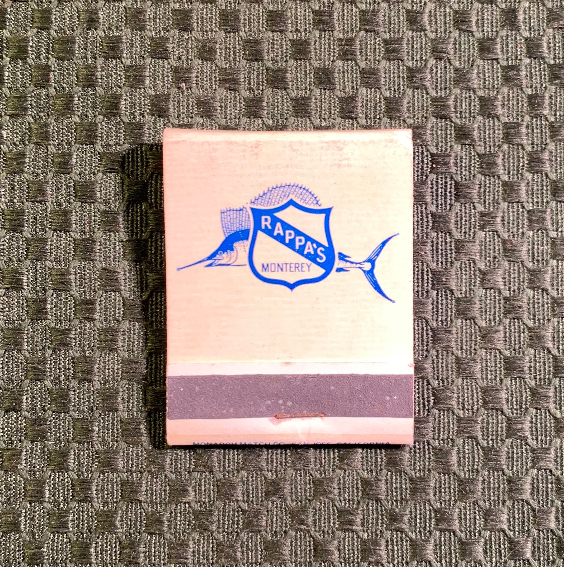 Vintage Matchbook, Rappas, Seafood, Restaurant, Monterey, California, Front Strike, with 20 Match Sticks, Free Ship in Usa