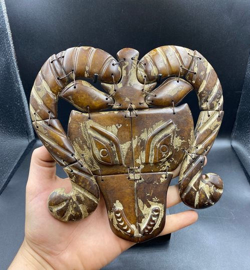 Rare Antique Chinese Zhoudy Jade Rams Head Carving With Stand Very Beautiful Great Quality Art Deco