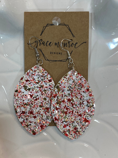 Christmas Peppermint Bark Leather Earrings, Glitter Holiday Leaf Style Festive Gift