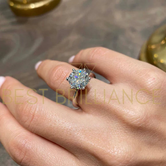 Large Moissanite Diamond Solitaire Engagement Ring 3 Carat Color D Vvs1 Unique Prongs Colorless Stone Gorgeous Bridal Solid Gold Jewel