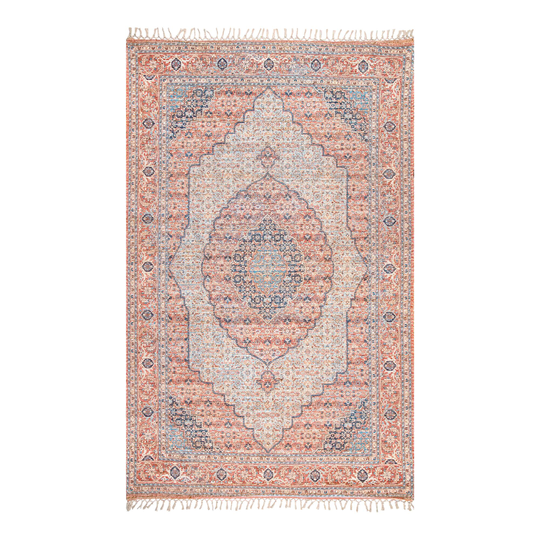 Coral and Blue Clarena Area Rug: Pink - Jute - 4' x 6' by World Market