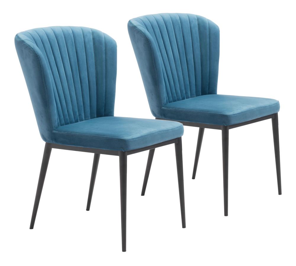 Zuo Modern Set of 2 Tolivere Contemporary/Modern Polyester/Polyester Blend Upholstered Dining Side Chair (Metal Frame) in Blue | 101102