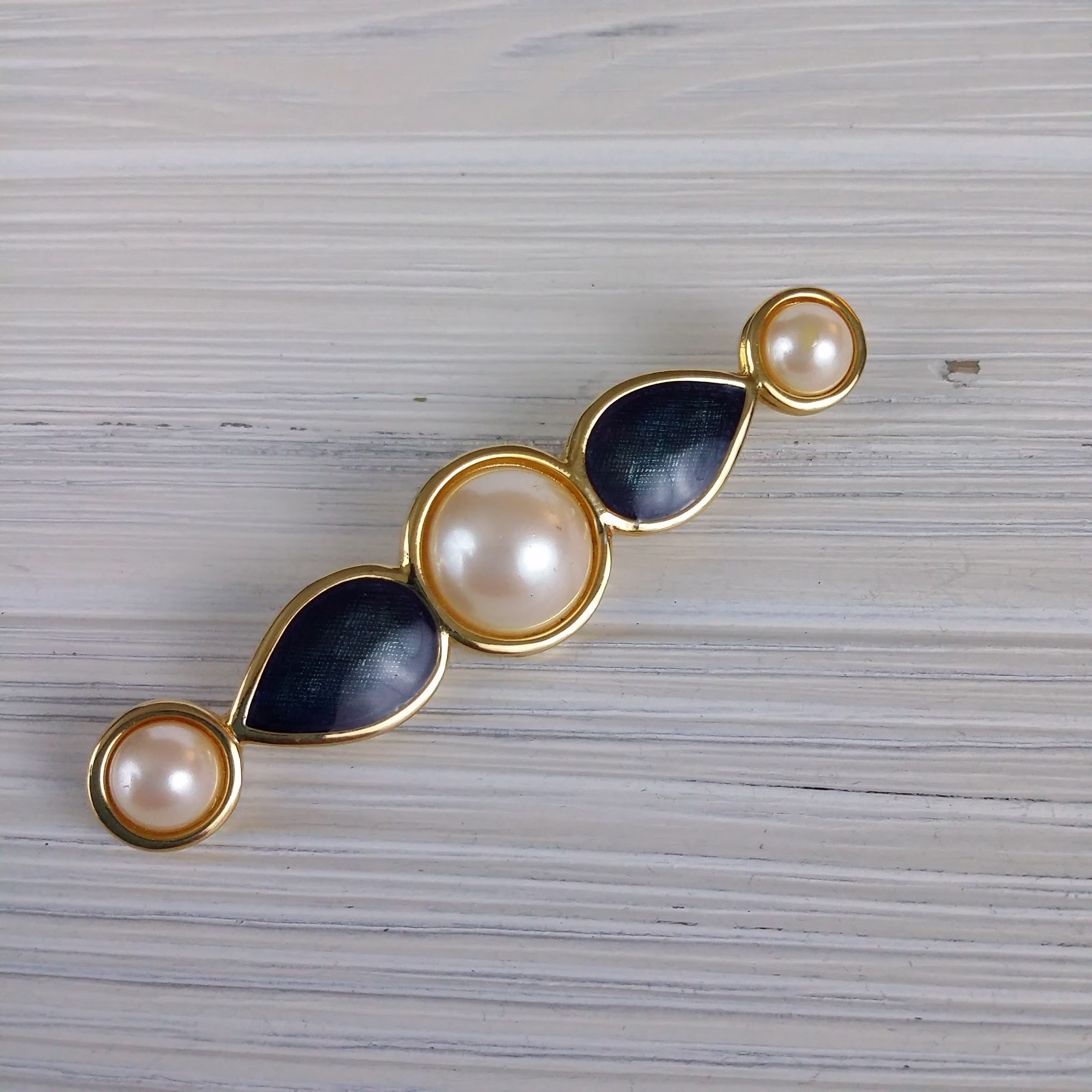 Vintage Monet Brooch Pin Faux Pearl Blue Enamel Art Deco Style