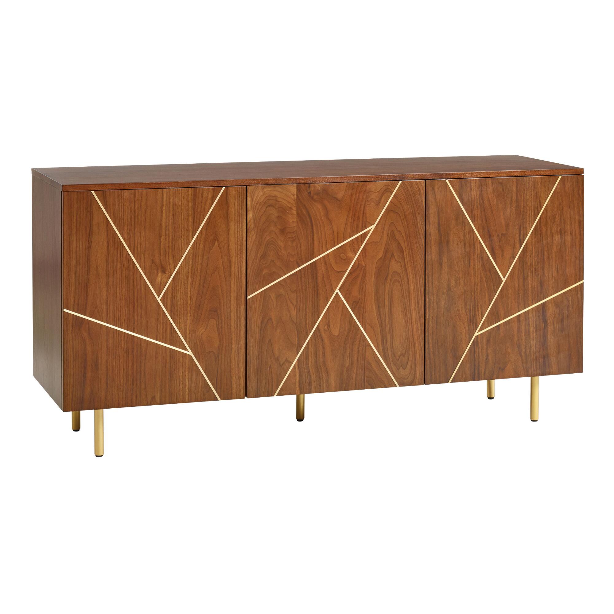 Walnut and Brass Inlay Dustin Cabinet: Brown - Metal by World Market