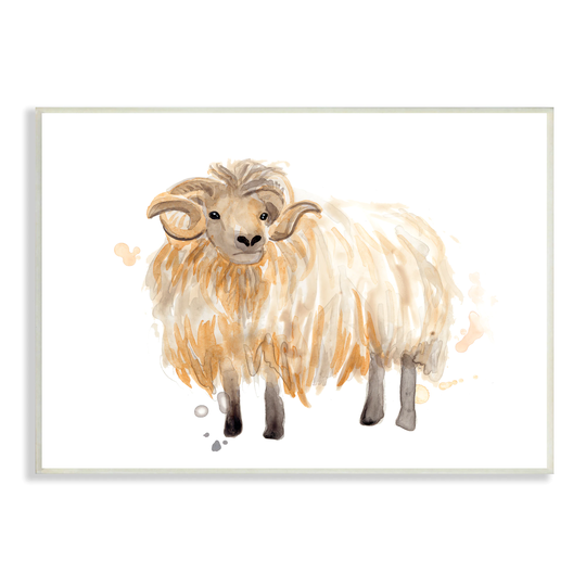 Stupell Industries Stoic Highland Mountain Goat Curved Horn Ram June Erica Vess 15-in H x 10-in W Animals Print in Brown | AE-535-WD-10X15