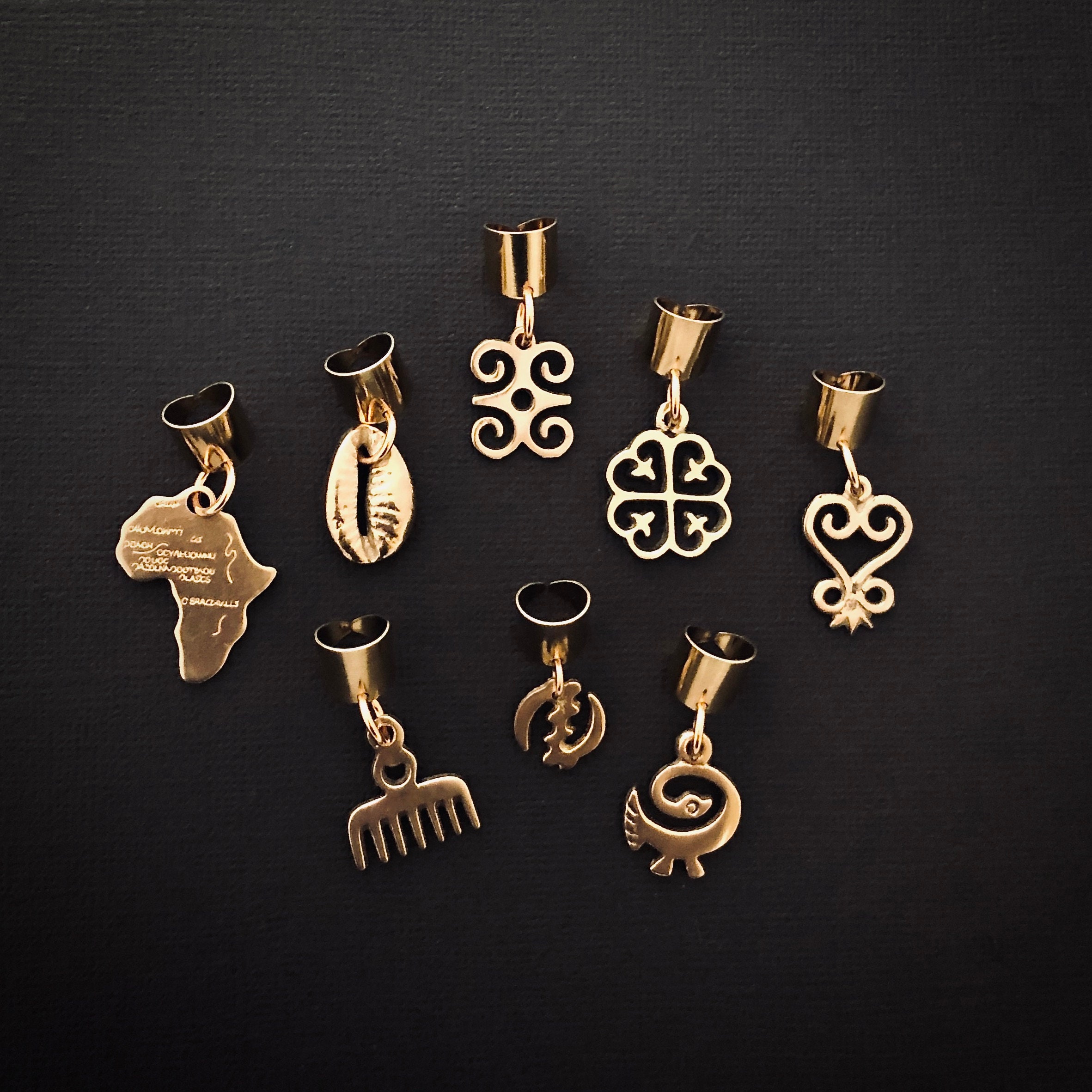 Adinkra Hair Jewelry, Brass Braid, Twists & Loc Cuffs