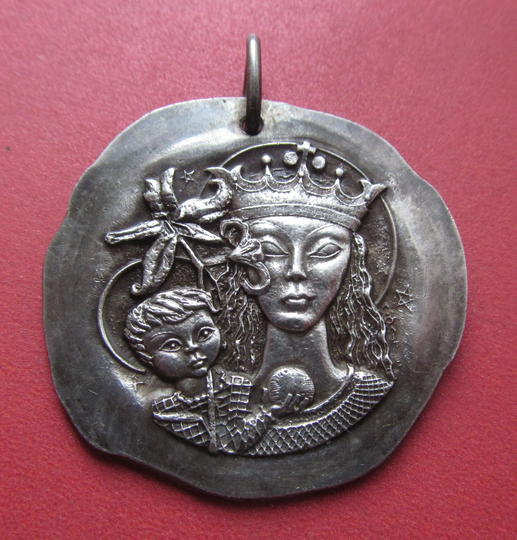Virgin Mary Vintage Religious Medal Modernist French Silver Madonna & Child Pendant Signed Galtie Ss196